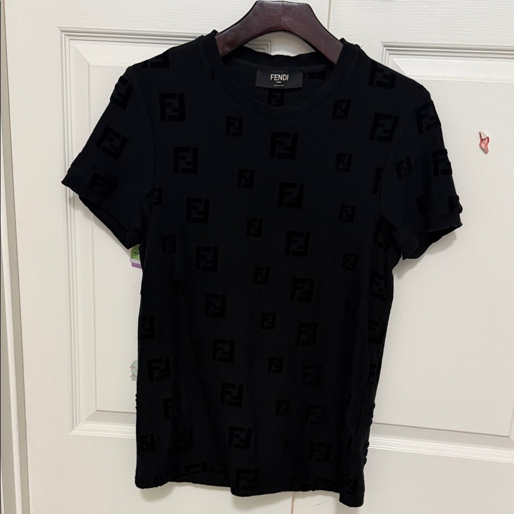 Fendi Black Signature FF Monogram Short Sleeve Tee
